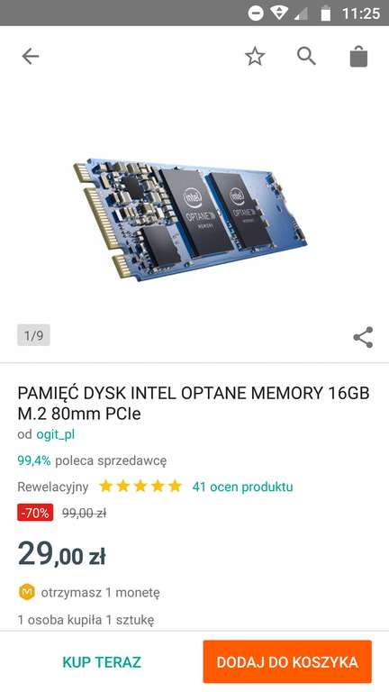 Pamięć dysk Intel optane 16GB