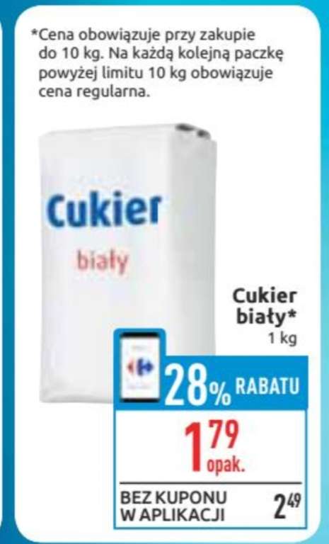 Cukier,cena za 1 kg z kodem w aplikacji@ Carrefour 18.02-24.02