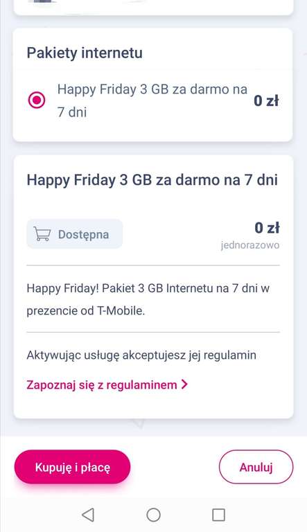 T-Mobile 3 GB na 7 dni w Happy Friday