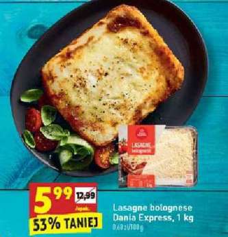 Lasagne bolognese Dania Express 1kg za 5,99zł. Biedronka