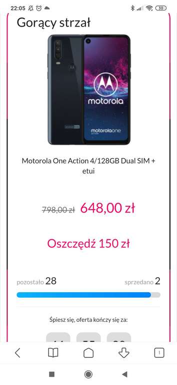 Motorola One Action 4/128GB Dual SIM granatowy + etui