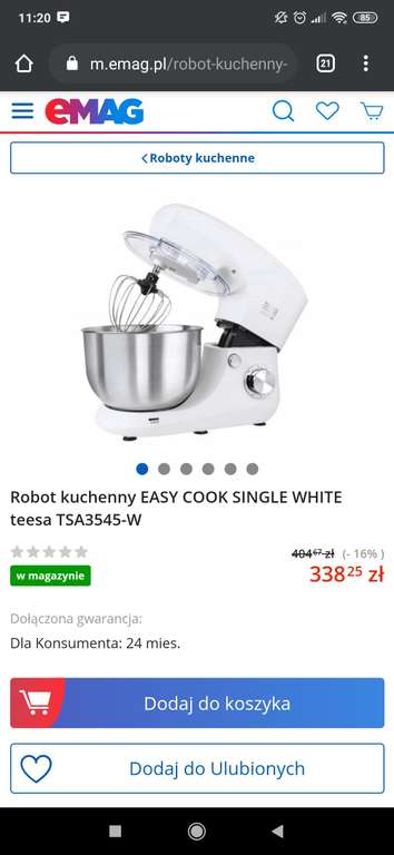 Robot kuchenny EASY COOK SINGLE WHITE teesa TSA3545-W, moc1400W