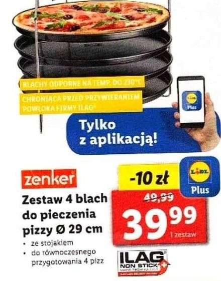 Zenker Zestaw 4 blach ze stojakiem do pieczenia pizzy Ø 29 cm LIDL