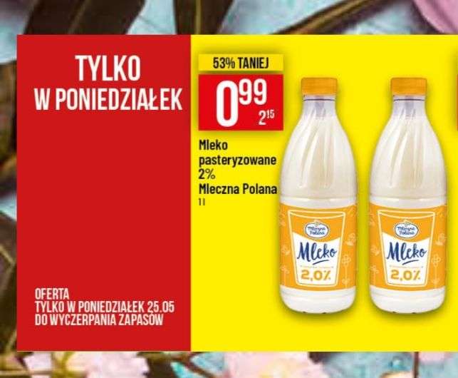 Mleko pasteryzowane 2% Mleczna Polana 0.99gr Polomarket tylko 25.05
