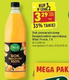 Sok pomarańczowy bezpośrednio wyciskany Vital Fresh 1l 3 w cenie 2 @Biedronka