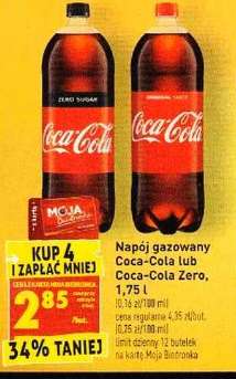 Coca-Cola lub Coca-Cola Zero 1,75l Kup 4 i zapłać mniej Karta Moja Biedronka @Biedronka