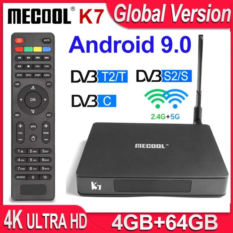 MECOOL K7 4K TV Box Android 9.0 4GB 64GB DVB-T2 DVB-S2 DVB-C
