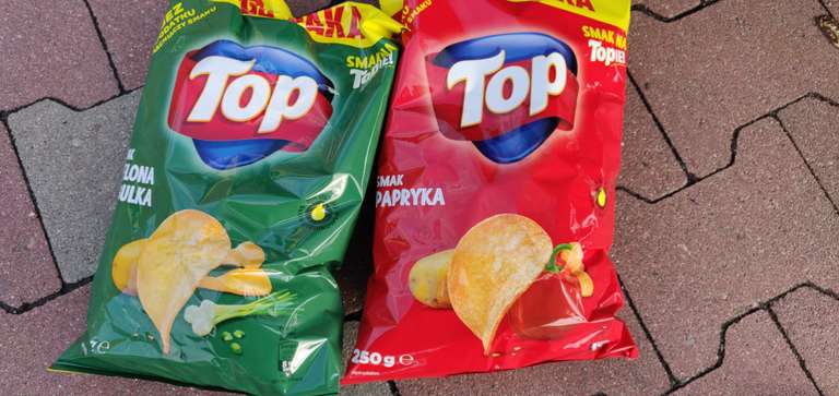 [Biedronka] Chipsy Top Chips Papryka / Zielona Cebulka MEGA PAKA 250g 3.49 zł