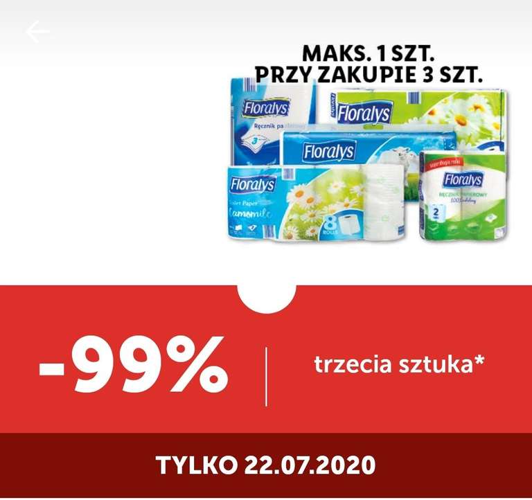 Papiery i ręczniki marki Floralys i Frotto trzecia szt 99% taniej - Lidl