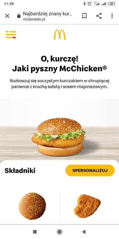 McDonald's Zestaw: McChicken + mały napój + małe frytki