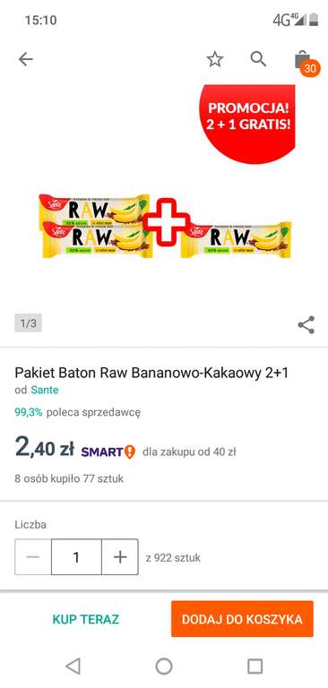 Baton raw bananowo-kakaowy 3szt/2.40zl