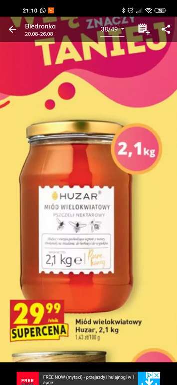Miód wielokwiatowy Huzar 2.1kg Biedronka
