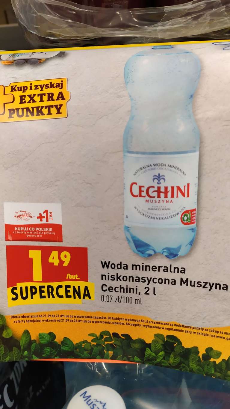 Biedronka Woda mineralna (1800mg) MUSZYNA Cechini cena za 2 L