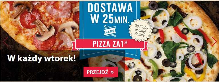 Domino's Pizza - dostawa za 25 minut albo pizza za 1 zł