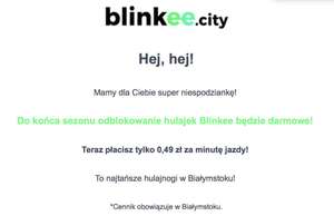 Blinkee Białystok darmowe odblokowanie do końca sezonu i 0,49 zł/min jazdy