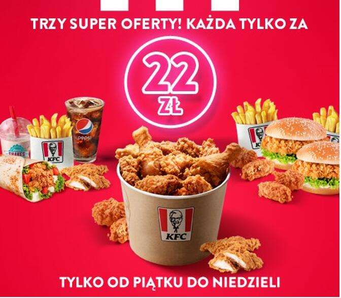 3 oferty weekendowe w KFC na MIEJSCU lub Z DOSTAWĄ!