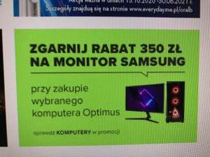 Rabat 350 zł na gamingowy 144Hz monitor Samsung przy zakupie wybranego komputera PC Optimus.