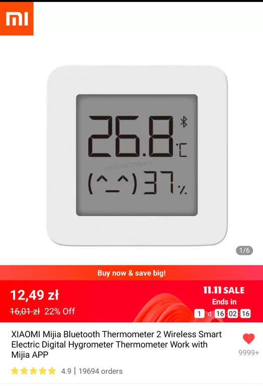 XIAOMI Mijia Bluetooth Thermometer 2, $3.24