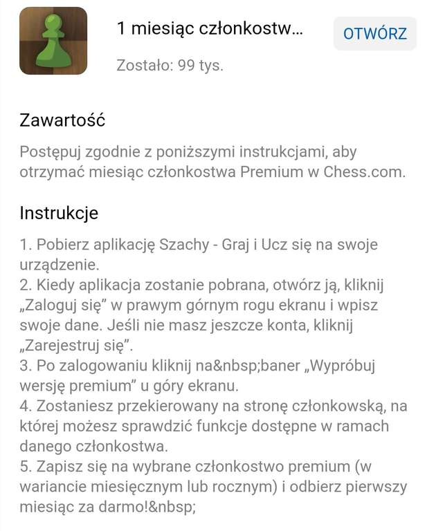 Szachy - chess.com - Darmowe konto premium przez miesiąc
