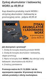 Akumulator + ładowarka za 50 zł przy zakupie narzędzi WORX na stronie budujesz.pl