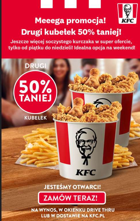 KFC drugi kubełek 50% taniej (np. 2x Classic XXL)