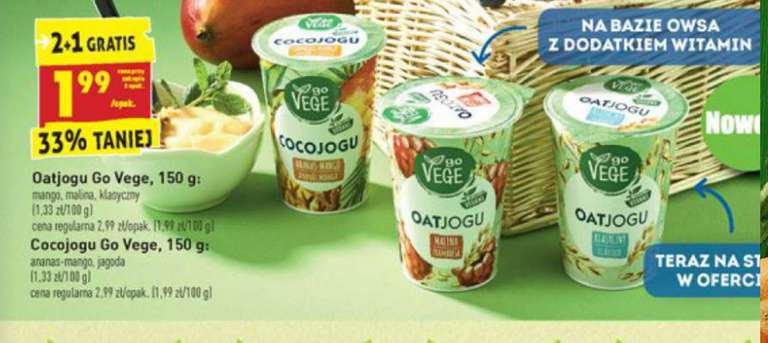 Biedronka oatjogu cocojogu 2+1 gratis GO VEGE jogurty