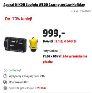 Aparat NIKON Coolpix W300 Czarny zestaw Holiday wodoszczelny, zoom optyczny 5x