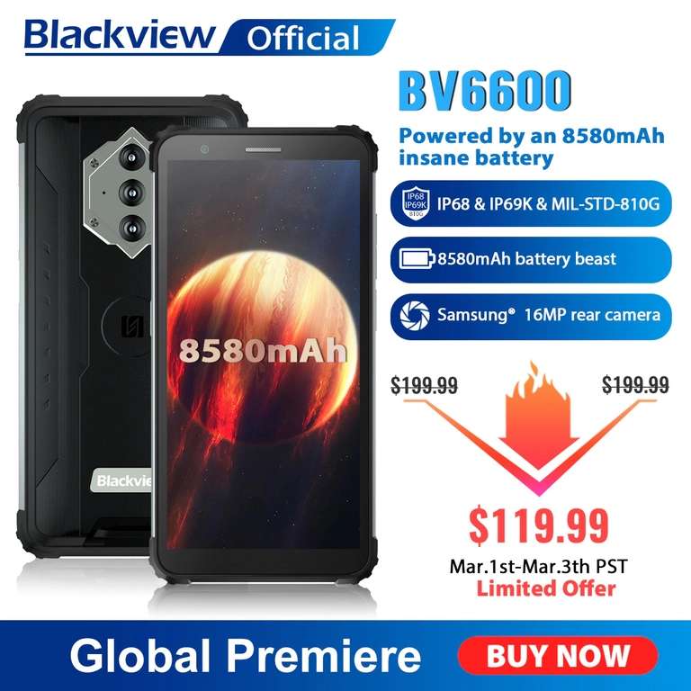 Pancerny Smartphone Blackview BV6600 4/64GB 8580 mAh IP68 IP69 - $119.99