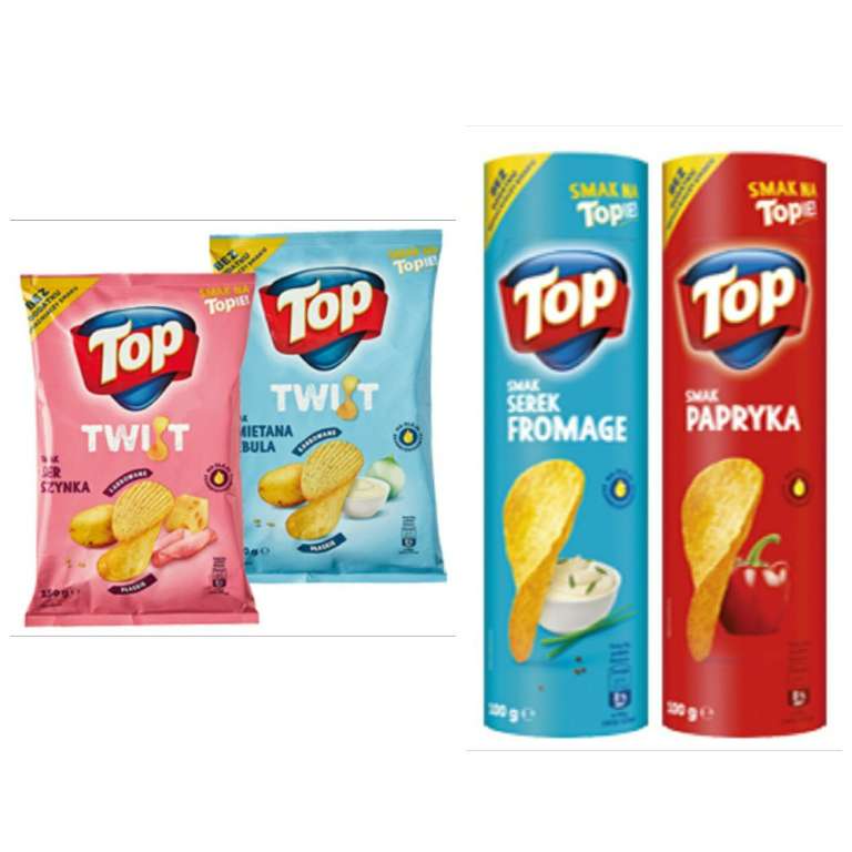 Chipsy Top Chips Twist 150 g i Chipsy Top w tubce 100 g przy zakupie 2 szt. - Biedronka
