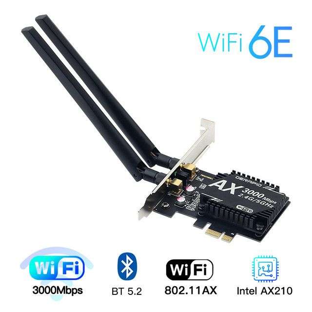 Karta sieciowa WiFi 6E + Bluetooth 5.2 na złącze PCI Express (bazuje na karcie Intel AX210)