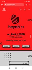 HEYAH 20GB(2.39w UE) + bez limitów w całej UE