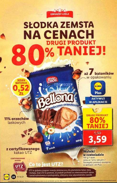 Wafelki w czekoladzie Bellona 150 g przy zakupie 2 szt. z aplikacją Lidl Plus - Lidl