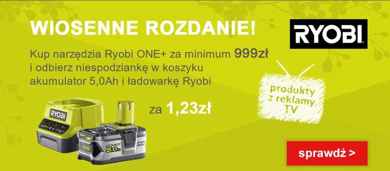 Ryobi - akumulator 18V 5,0Ah i ładowarka Ryobi RC18120-150 1,23zł przy zakupach za 999zł