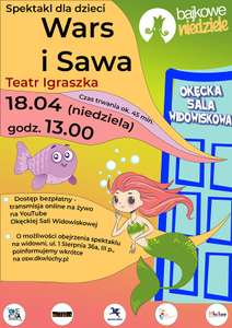 Spektakl dla dzieci pt. „Wars i Sawa” Teatru Igraszka za darmo dla dzieci online 18.04 13:00