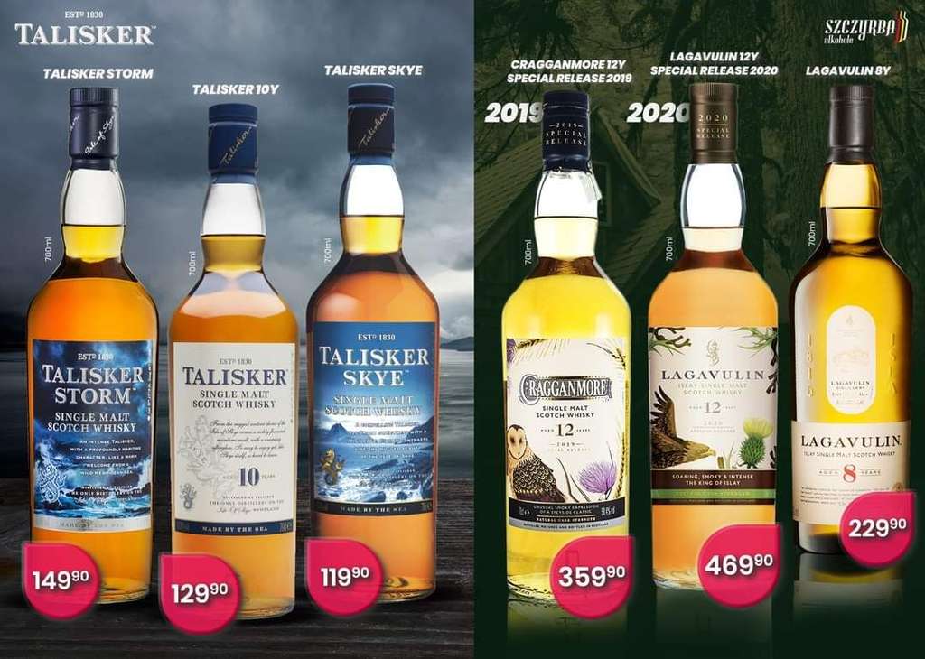 Zbiorcza - Lagavulin 8 Isla Single Malt Scotch whisky, oraz Taliskier 3 rodzaje
