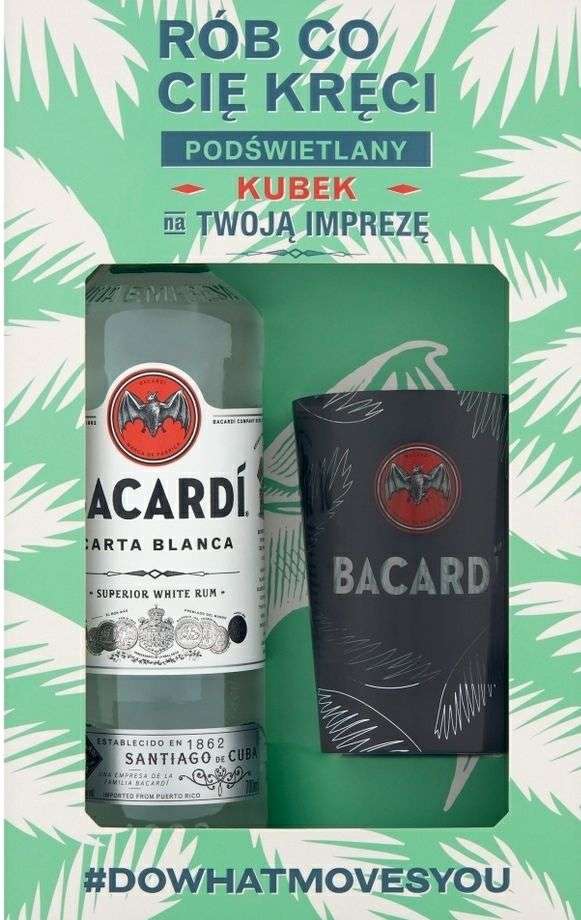 Market Point Bacardi Carta Blanca Rum 700 ml, podświetlany kubek