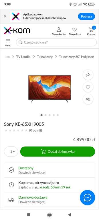Telewizor 4K HDR Sony KE-65XH9005 z kodem taniej o 200zl