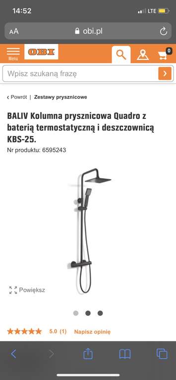 BALIV Kolumna prysznicowa Quadro z baterią termostatyczną i deszczownicą KBS-25.