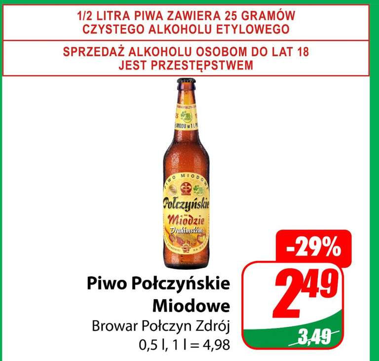 Piwo Połczyńskie miodowe butelka bezzw. 0,5L /Dino/