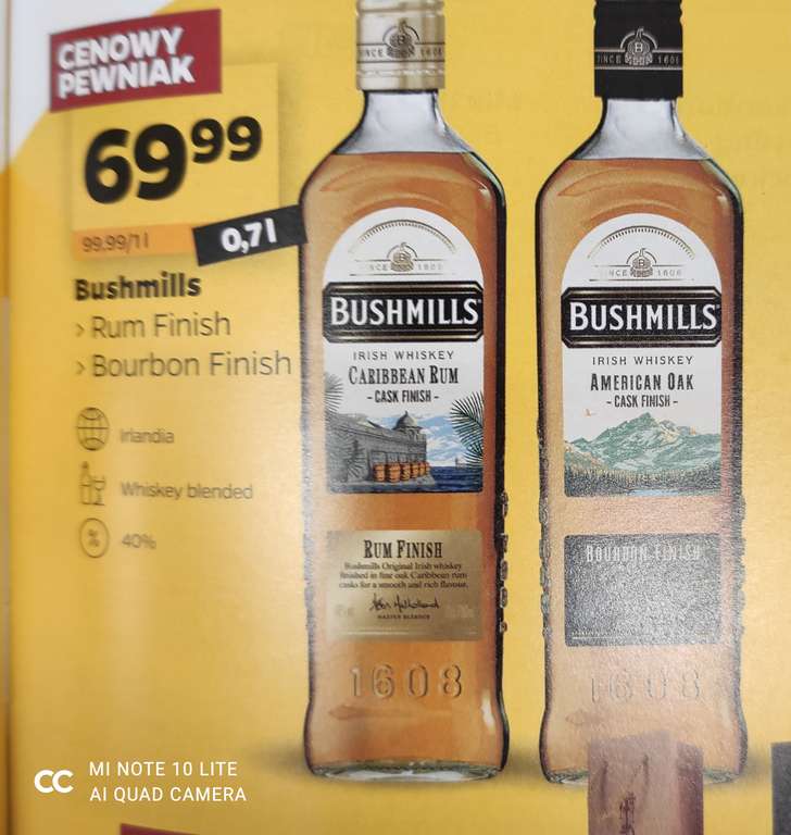 Irish Whisky Bushmills Bourbon/Rum Finish w Netto 69,99