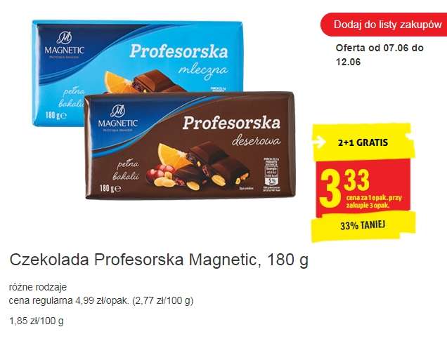 Czekolada Profesorska Magnetic (to samo, co Studentska!), 180 g, 3,33 zł !