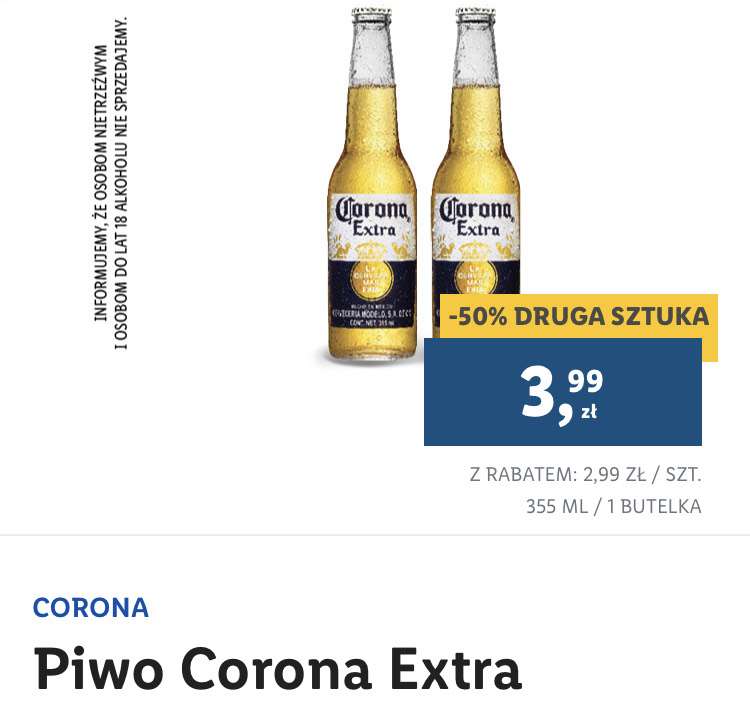 Piwo Corona Extra w Lidlu po 2.99zl przy zakupie wielokrotnosci 2szt