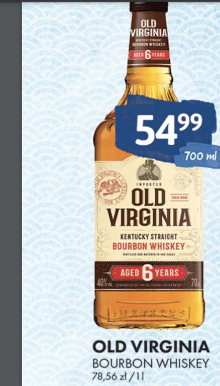 Bourbon OLD VIRGINIA, whisky, whiskey 0,7 - 6 letni