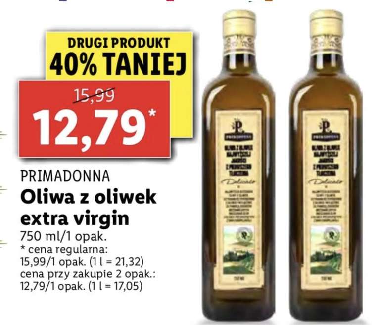 Oliwa z oliwek extra virgin primadonna LIDL 2x750 ml
