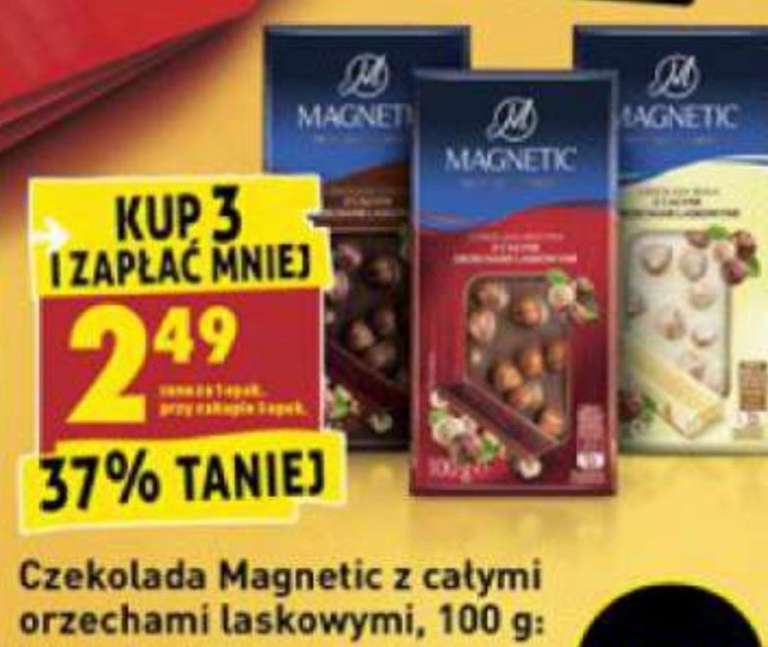 Biedronka czekolada Magnetic gorzka, mleczna i biała z orzechami laskowymi, cena przy zakupie 3 szt.