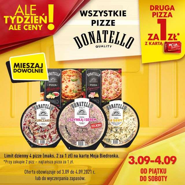 Druga pizza Donatello za 1zł z kartą Biedronka Pepper.pl