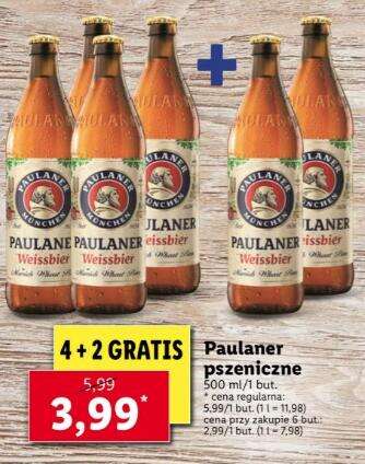 Piwo Paulaner Weissbier 0,5l cena przy zakupie 6 sztuk (4 + 2 gratis) @Lidl
