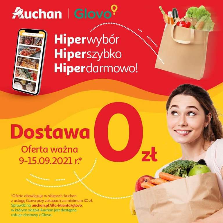 GLOVO - Darmowa dostawa z Auchan od 30zl