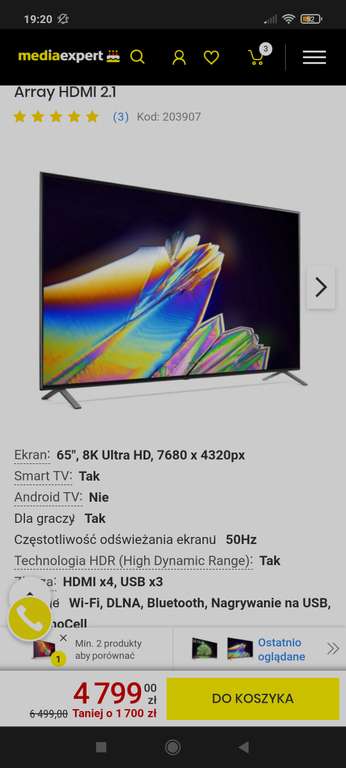 TV LG 65NANO953NA 65" LED 8K WebOS Dolby Atmos Dolby Vision Full Array HDMI 2.1 w promocji za 4348 zł w Media expert