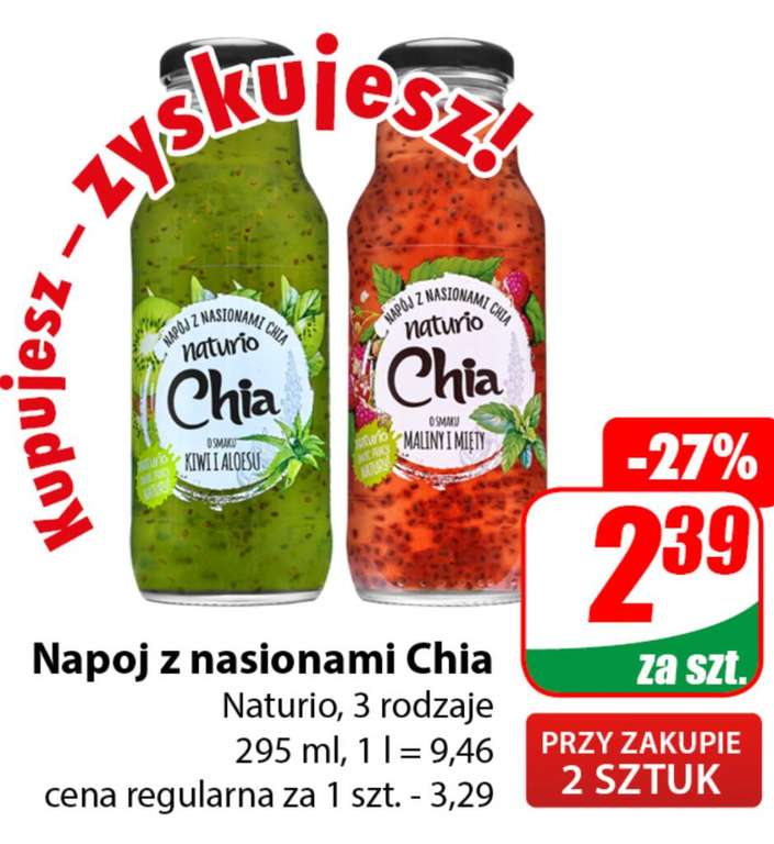 Napój z nasionami Chia Naturio 295 ml 3 rodzaje przy zakupie 2 szt /Dino/